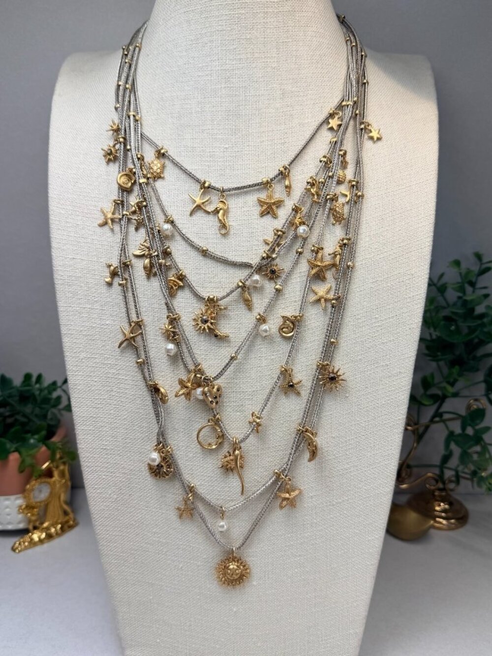 Zara NWOT Multi Strand Ocean Charm Necklace Starfish Seahorse Celestial